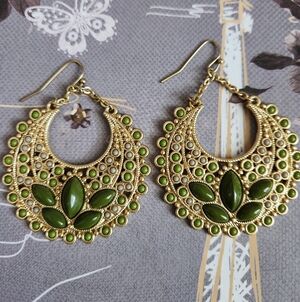 Lia Sophia Green and Gold Statement Earrings
